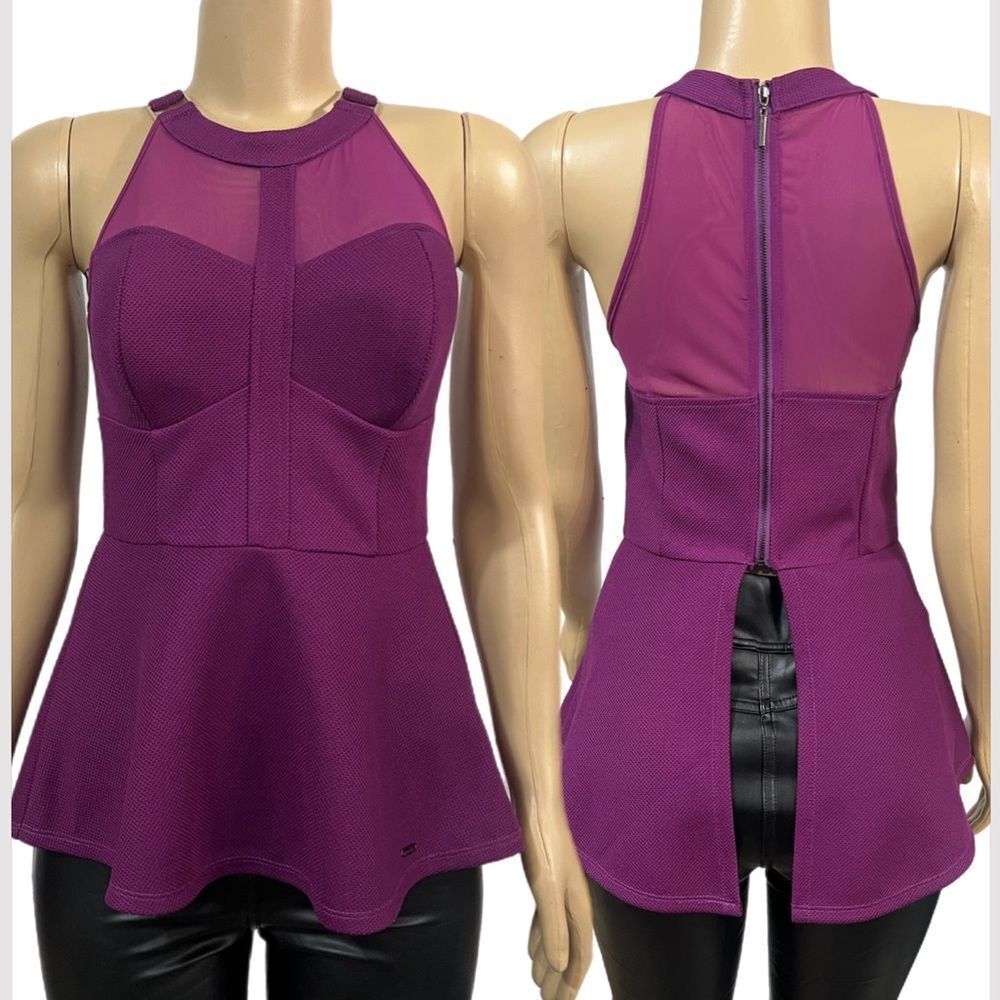 NWT Bebe Sleeveless Buckle Peplum Top Purple Small